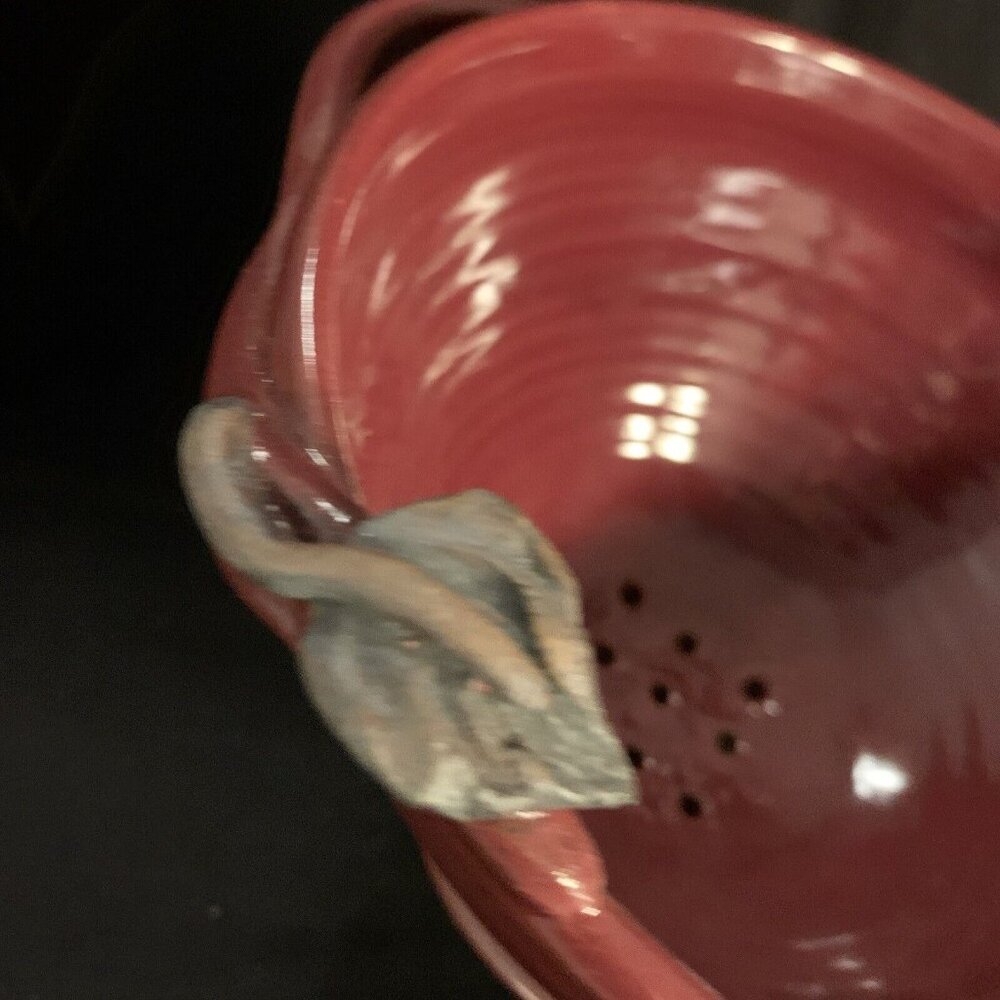 2 PC Handmade Maroon Stoneware Colander Leaf Handles Under Dish Janet Donnangelo - Picture 3 of 16